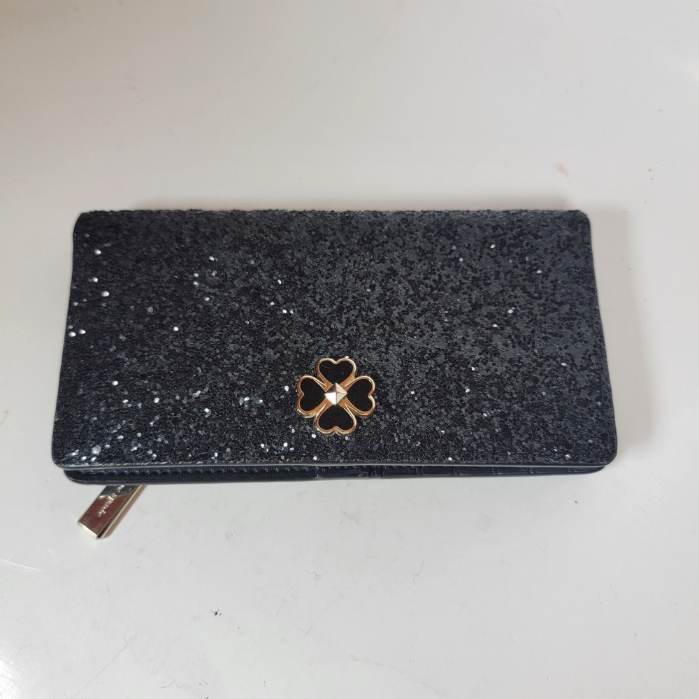 Kate‎ Spade Odette Glitter Large Slim Bifold Ladies Wallet Textured Preowned
